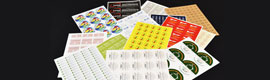 Labels on A4 sheets printed full colour with various artworks